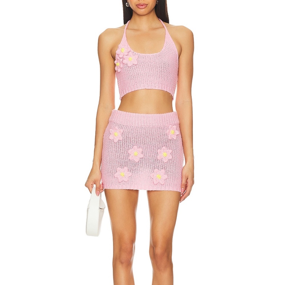Pink Floral Knit Halter Dress